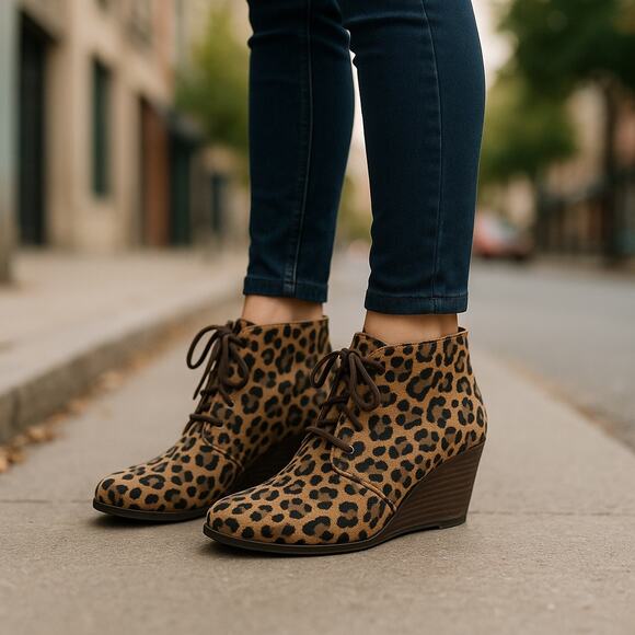 Lucky Brand Brown Swayze Wedge Ankle Booties Leather Size 8.5M - Picture 1 of 8